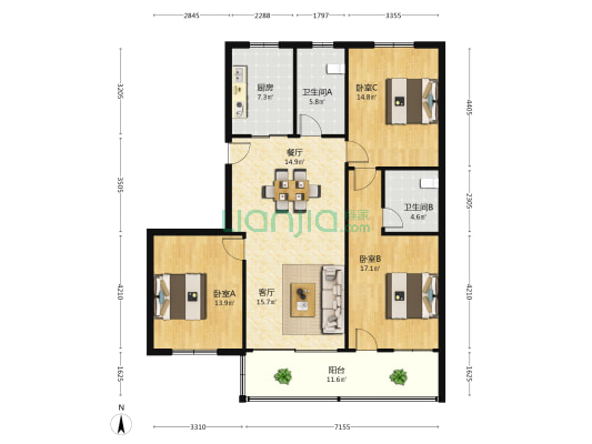 开发新村D区 3室2厅2卫 118平方