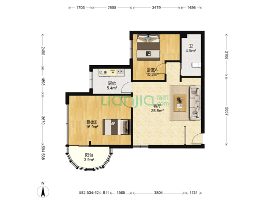 中特大厦B座 2室1厅1卫 96平方
