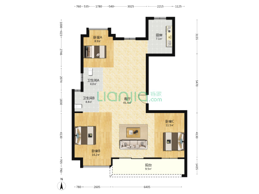 董五佳园 3室1厅2卫 130平方