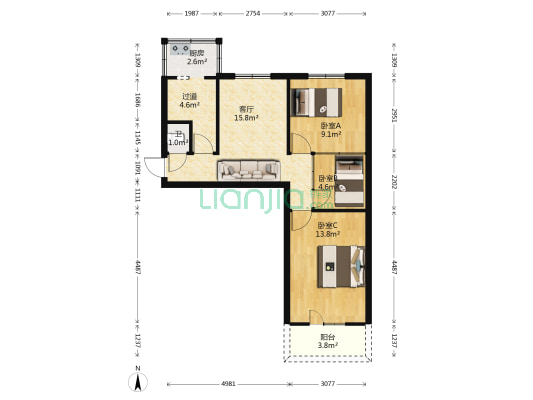 山西省测绘地理信息局住宅小区 3室1厅1卫 67平方