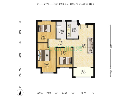 正商汇航雅园 3室1厅1卫 92平方