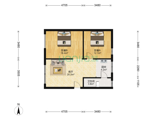 中景小区 2室1厅1卫 66平方