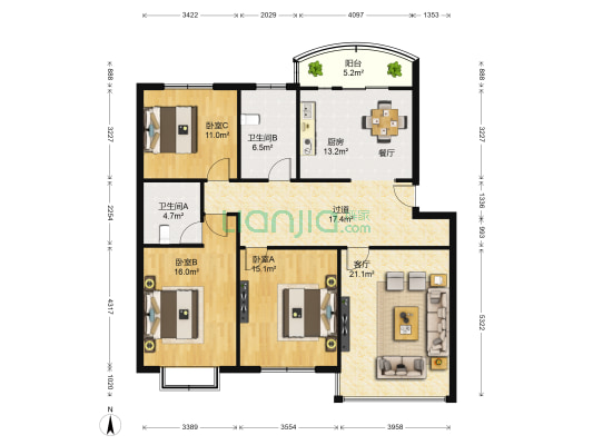 跃进路48弄 3室1厅2卫 132平方