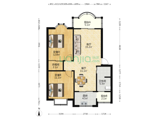 灯火阑珊处 2室2厅1卫 81平方