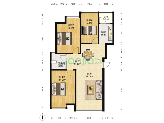 广汇•湖光山色 3室2厅1卫 99平方