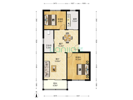 绿缘新村 2室2厅1卫 82平方