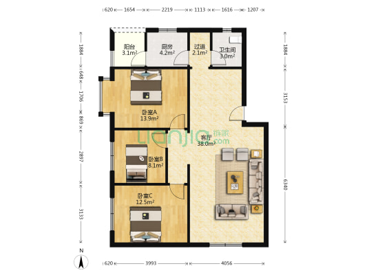 交通运输公司 3室1厅1卫 103平方