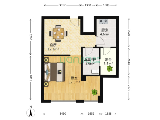 光谷麒麟社 1室1厅1卫 56平方