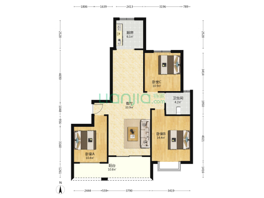 御水华府南区 3室1厅1卫 121平方