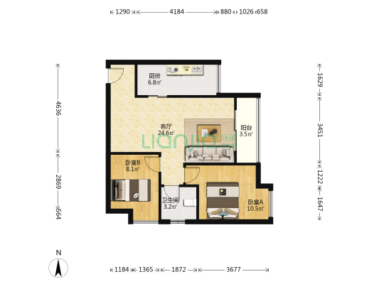 思源居 2室1厅1卫 74平方