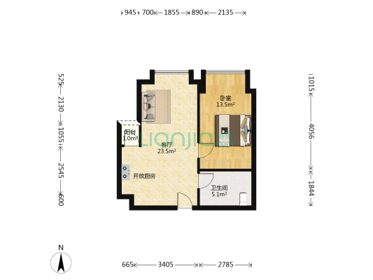 天越 1室1厅1卫 53平方