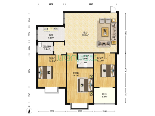 云路杰座 3室1厅2卫 143平方