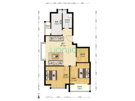 三寰芳草园 2室1厅1卫 94平方