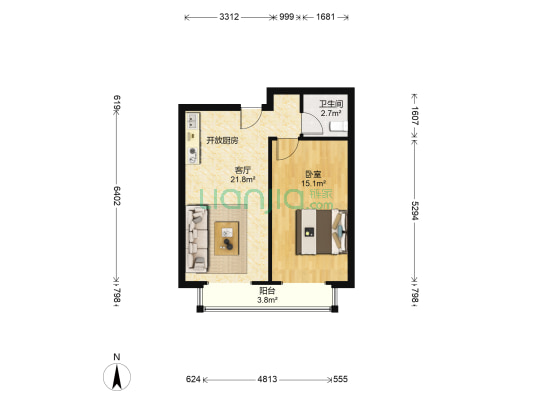 亿锋广场嘉苑 1室1厅1卫 56平方