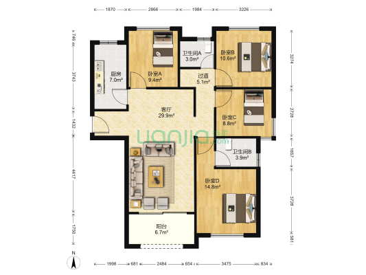 五矿哈佛小镇 4室1厅2卫 120平方