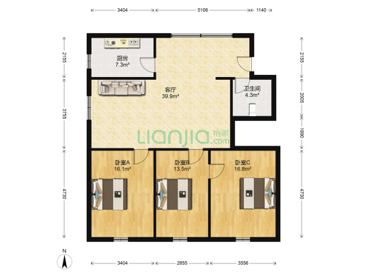 体育馆路018号 3室1厅1卫 105平方