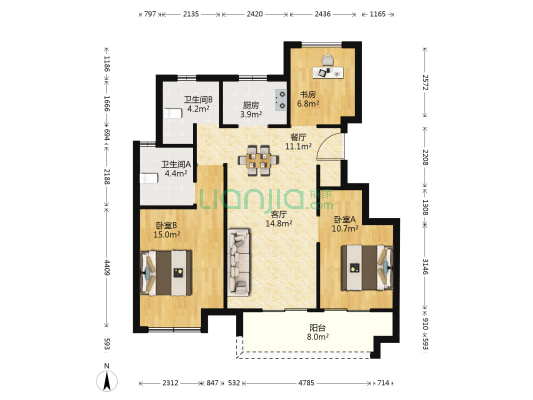 中南闻荷府 3室2厅2卫 88平方