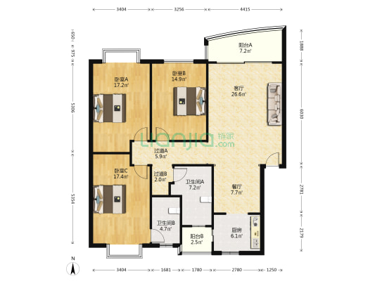 阳光花园西苑 3室2厅2卫 138平方