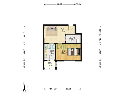 征跃小区 1室1厅1卫 48平方