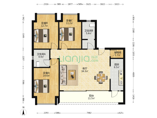 北辰悦来壹号璟御 3室1厅2卫 122平方