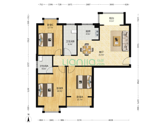 驿城·新都汇 3室1厅2卫 129平方