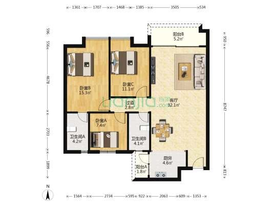 恒裕楼 3室1厅2卫 104平方