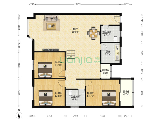 中国人民银行阿坝州中心支行都江堰公寓 3室1厅2卫 145平方