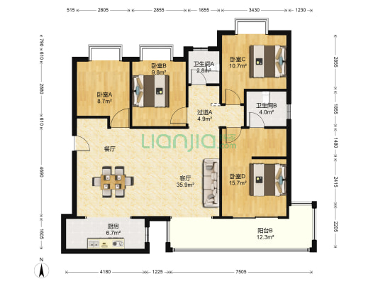招商翰林大观 4室1厅2卫 143平方