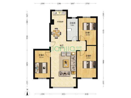 景源名郡 3室1厅1卫 101平方