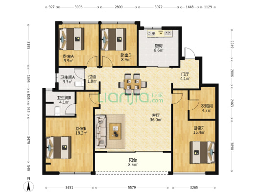 绿城春来晓园 4室1厅2卫 145平方