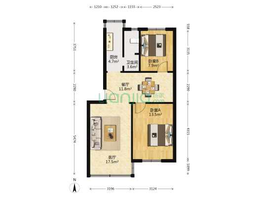 二十五中教师宿舍 2室2厅1卫 71平方