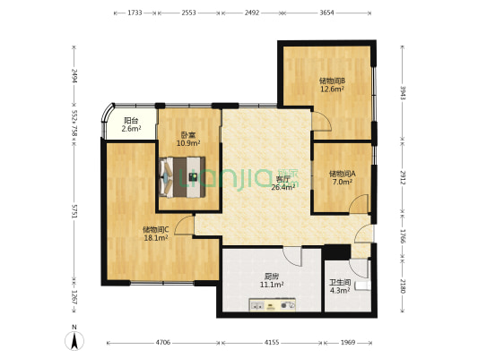 富春大厦 1室1厅1卫 123平方