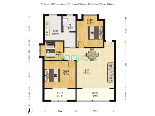 荷晏小区出租车公司宿舍 3室1厅1卫 93平方