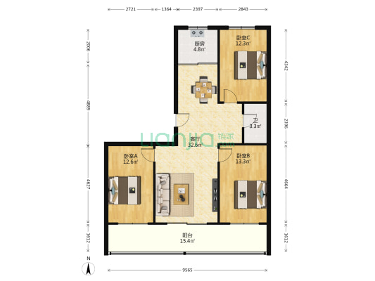 瑞泽家园 3室1厅1卫 115平方