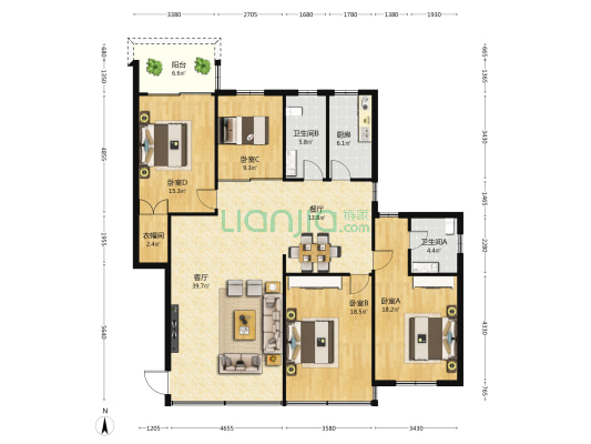 美亚小区 4室2厅2卫 157平方