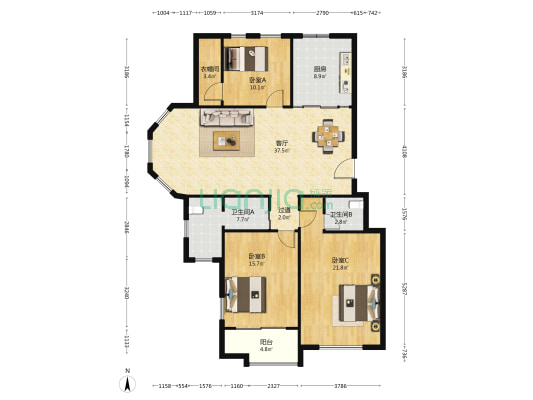 信德泰山御园 3室1厅2卫 136平方
