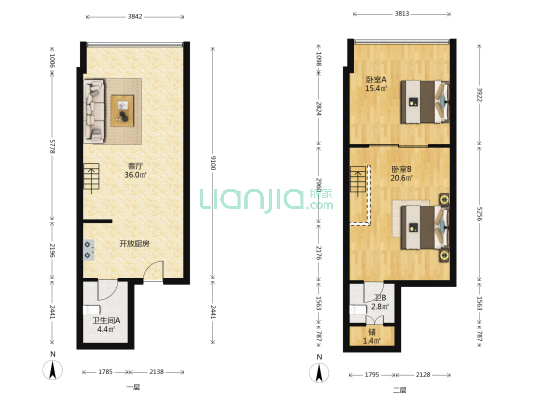 海涵时代中心 2室1厅2卫 60平方