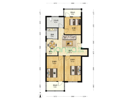 东大街工行宿舍 3室2厅1卫 100平方