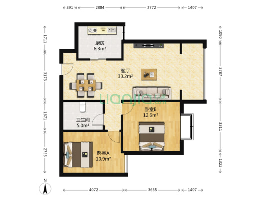 泰林黄河馨苑 2室1厅1卫 96平方
