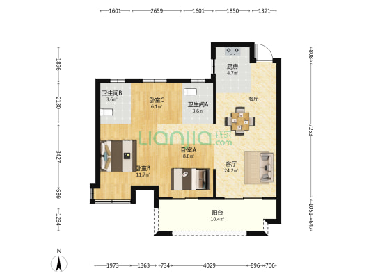 恒宇国际观邸(连江) 3室1厅2卫 89平方
