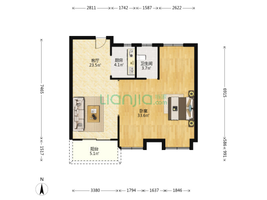 融创城一期 1室1厅1卫 89平方