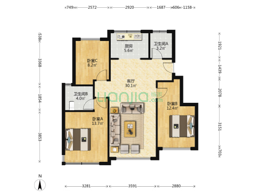 金地·万悦城 3室1厅2卫 100平方