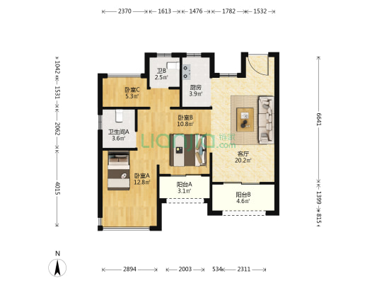 金地·公园上城 3室1厅2卫 84平方