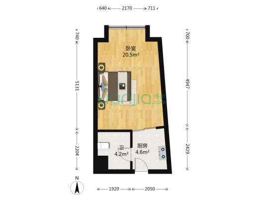 西京大厦 1室0厅1卫 45平方