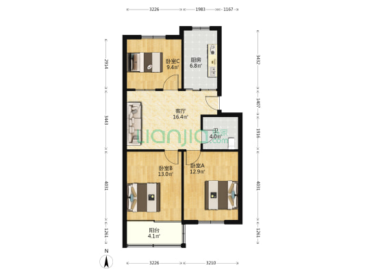凤凰街30号 3室1厅1卫 83平方