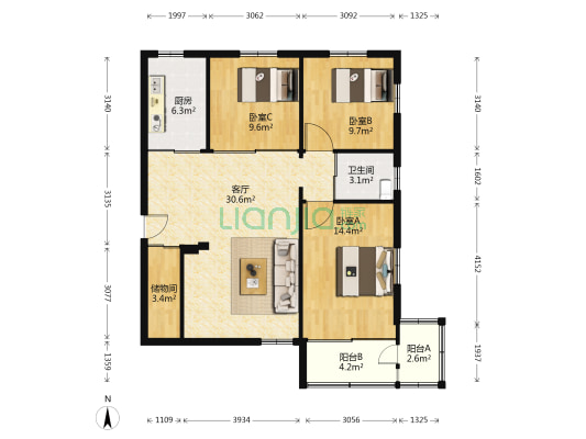 双乐住宅区双组团 3室1厅1卫 99平方