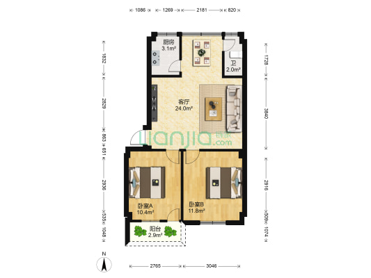 凤翔山庄 2室1厅1卫 69平方