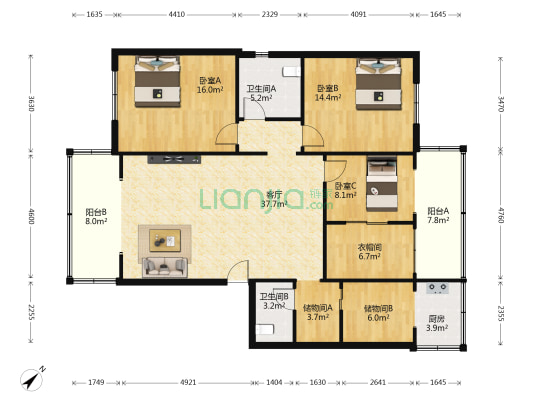 蜀汉路152号 3室1厅2卫 135平方