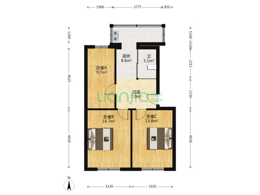 化纤宿舍 3室0厅1卫 75平方