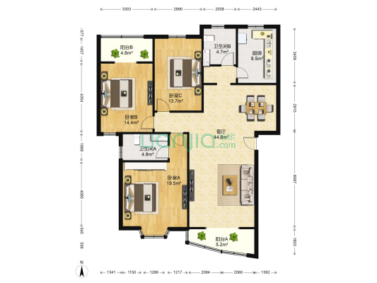 华裕小区 3室1厅2卫 146平方